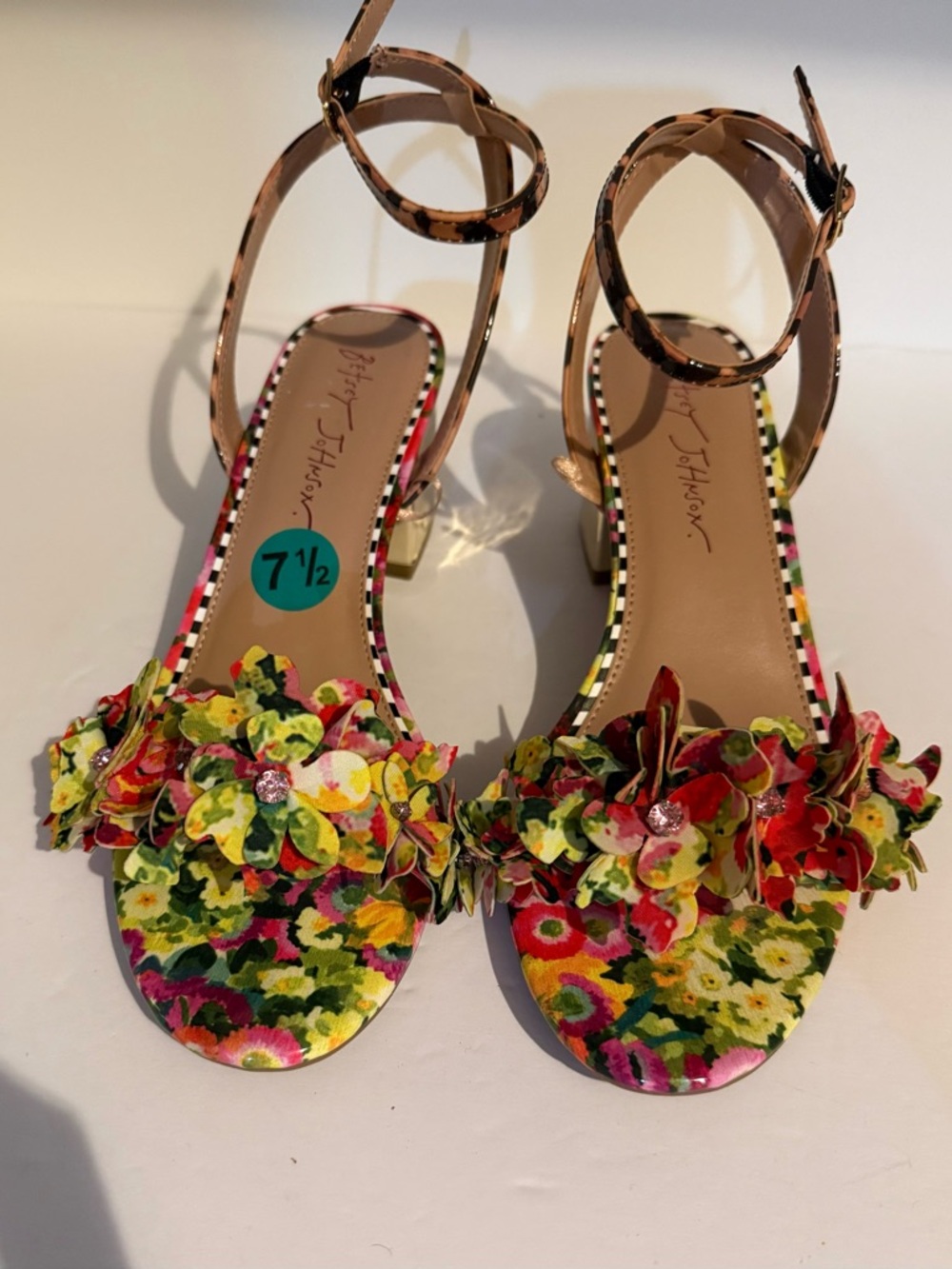 Betsey Johnson Floral Embellished Ankle-Strap Block Heel Sandals - Multicolor - Picture 7 of 10
